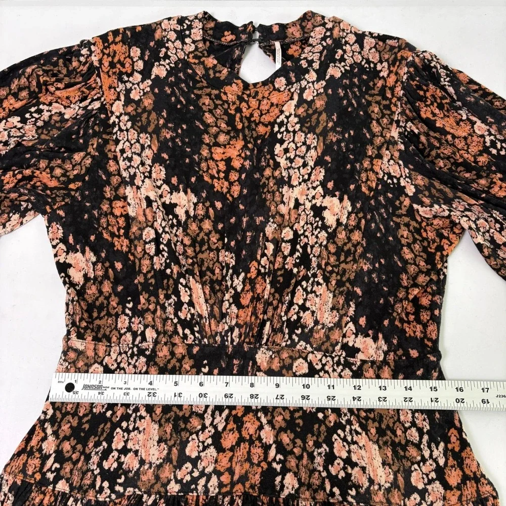 Free People Heartbeats Mini Dress Size L Black Brown Floral Jersey Retro‎ Boho